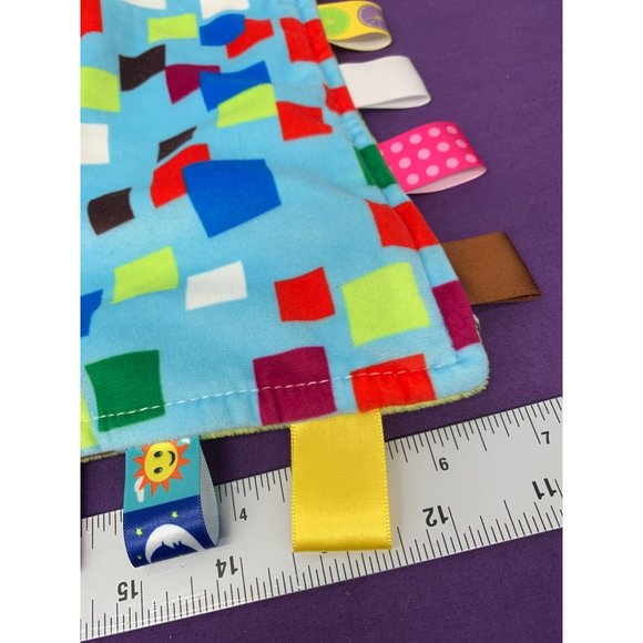 Cong Erle Tab Security Blanket Yellow Back Squares on Blue Print - Picture 4 of 7